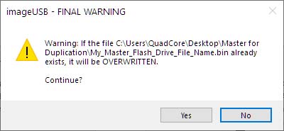 Click Yes to Create/Overwrite the File.